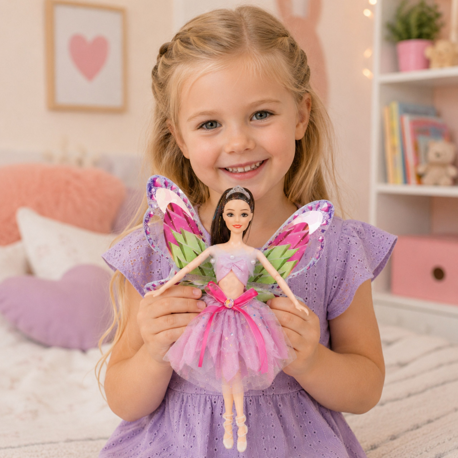 WOOPIE ROYAL Emi tündérbaba szárnyakkal és lufikkal, 29 cm