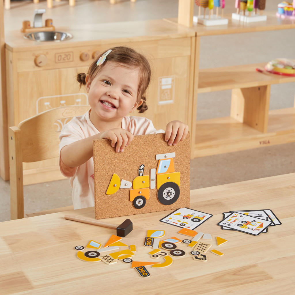 VIGA Montessori szögelős építőjárműves játék, 45 részes