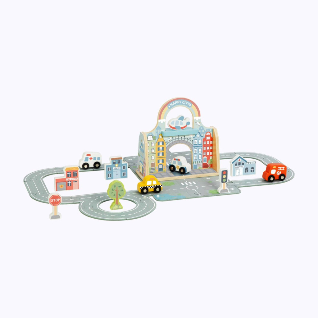TOOKY TOY Mini City hordozható városkészlet, 14 útelemmel