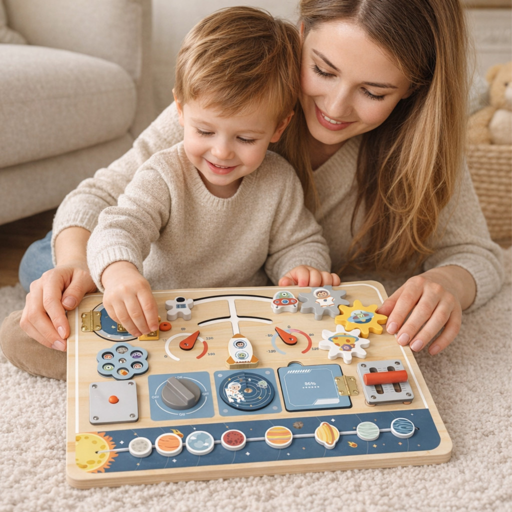 TOOKY TOY fa Montessori űrhajós fejlesztőtábla