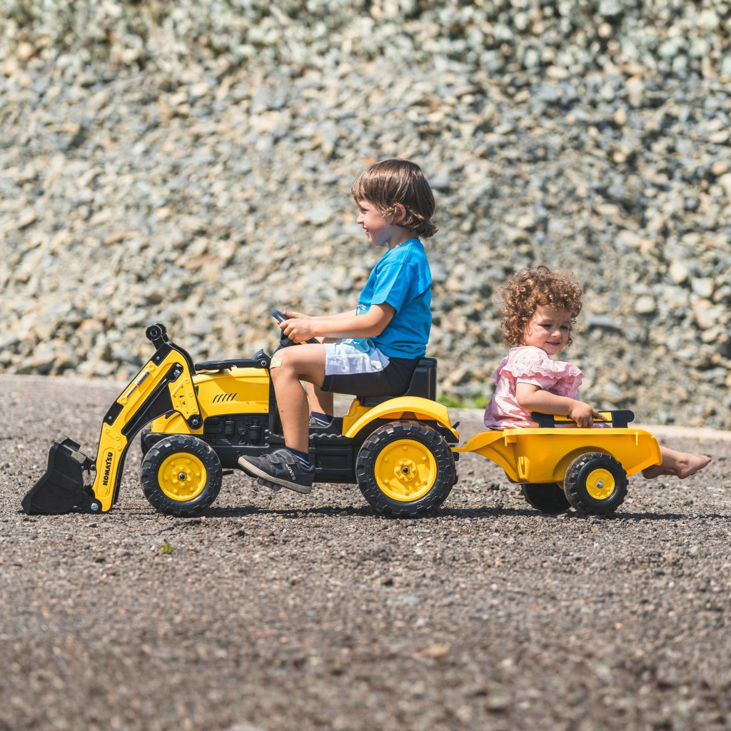 FALK Komatsu pedálos traktor kanállal és utánfutóval, 2–5 év