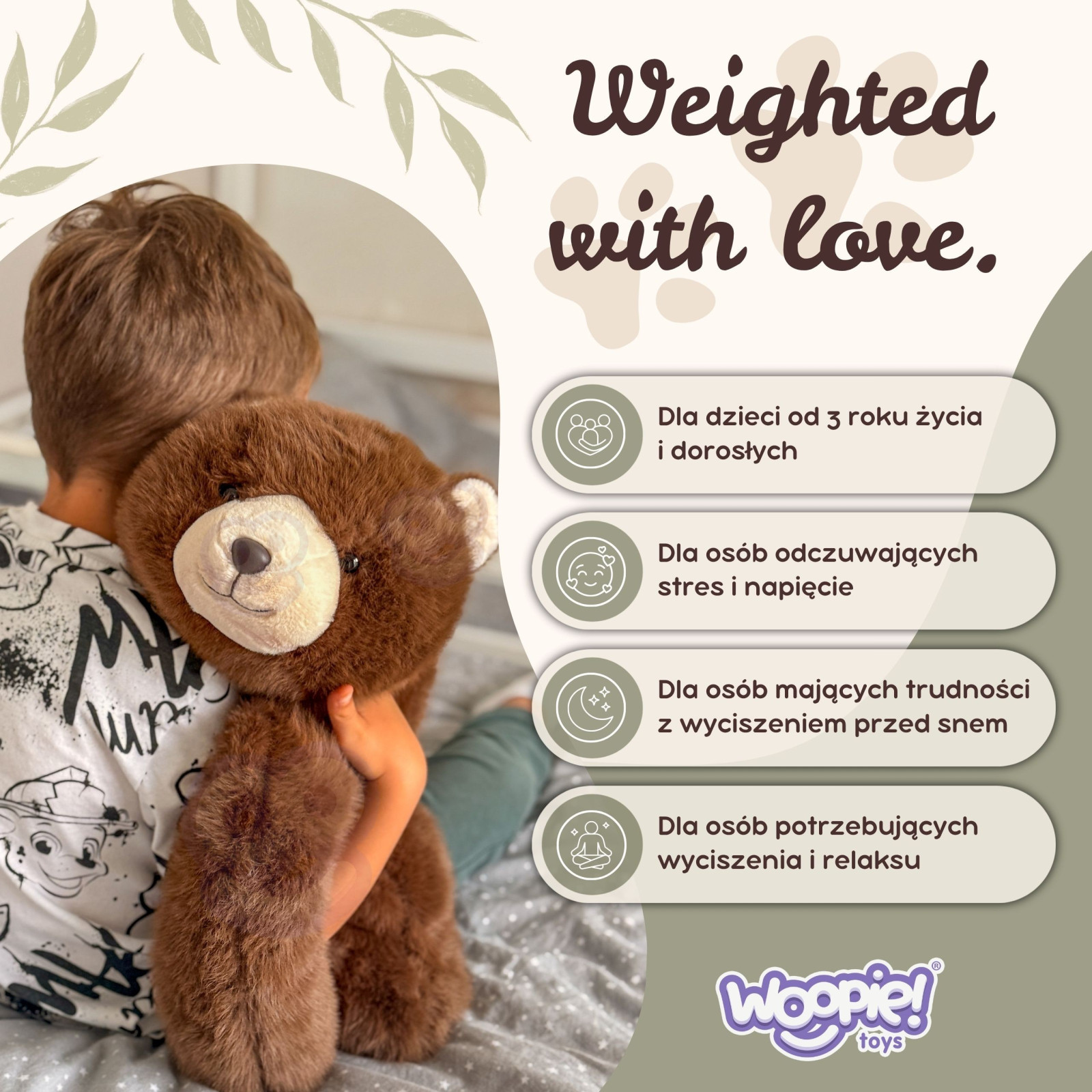 WOOPIE súlyozott plüss mackó, 65 cm, 2,5 kg