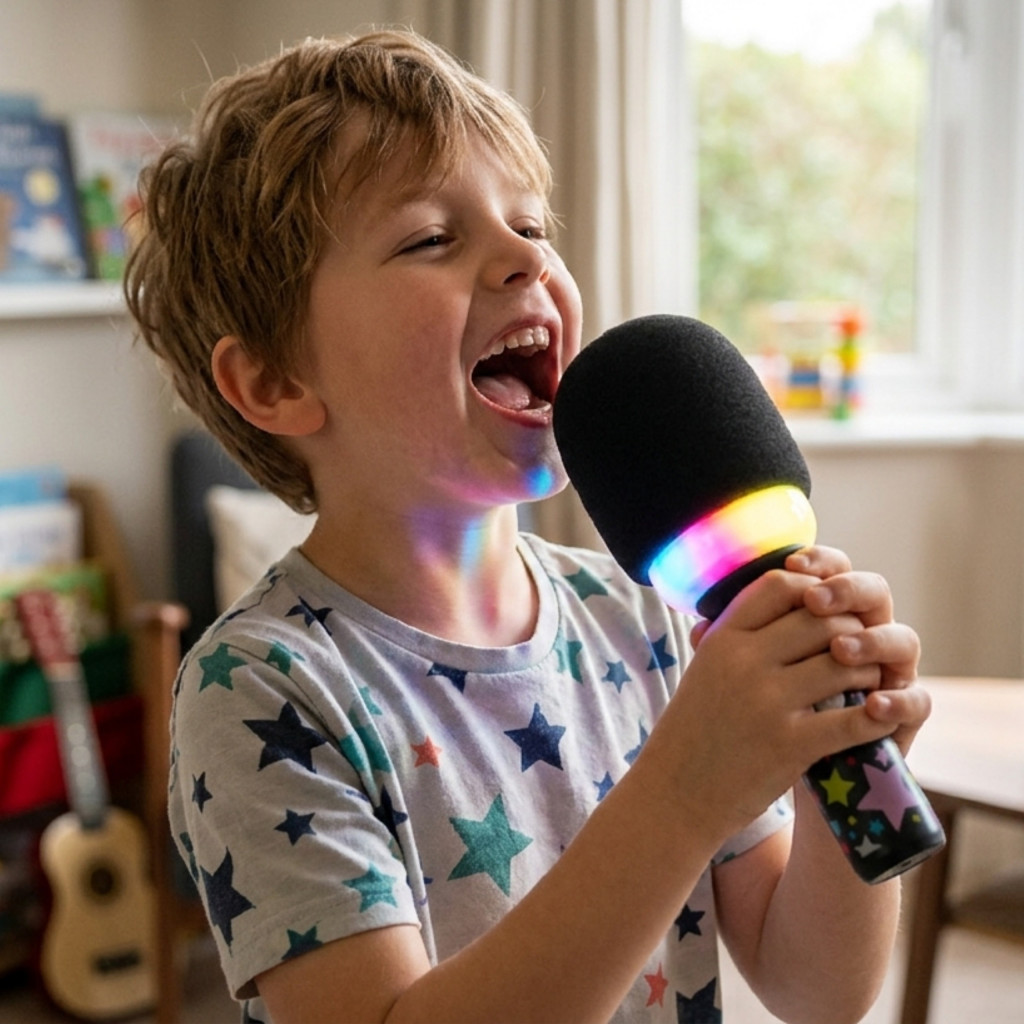 WOOPIE vezeték nélküli karaoke mikrofon Bluetooth hangszóróval és LED-fénnyel, fekete