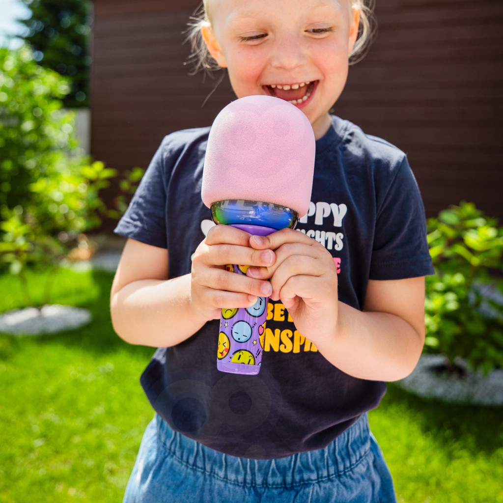 WOOPIE vezeték nélküli karaoke mikrofon Bluetooth hangszóróval és LED-fénnyel, rózsaszín/lila