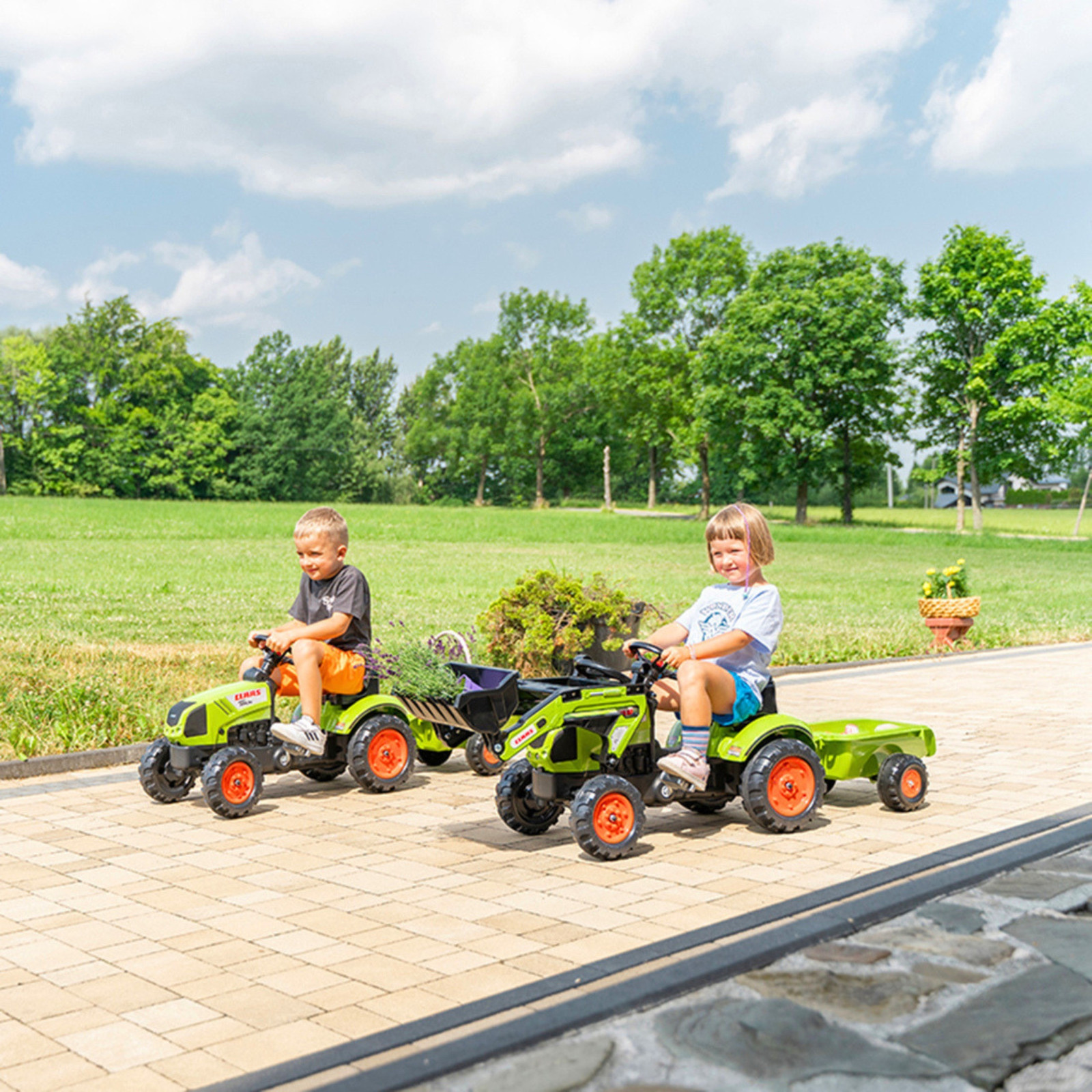 FALK Claas Arion 410 pedálos traktor rakodóval és pótkocsival
