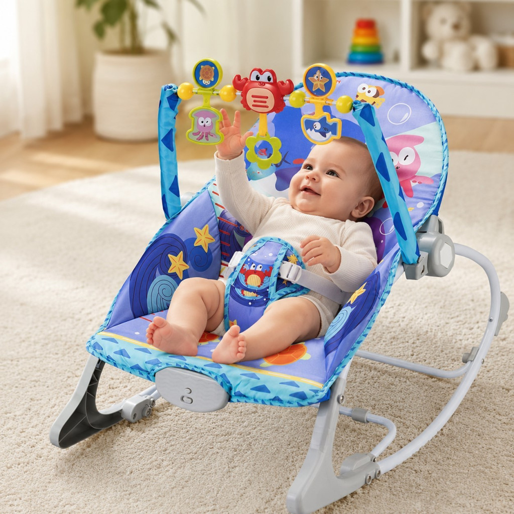 WOOPIE BABY 2 az 1-ben interaktív rákos pihenőszék és rezgő hintáztató dallamokkal