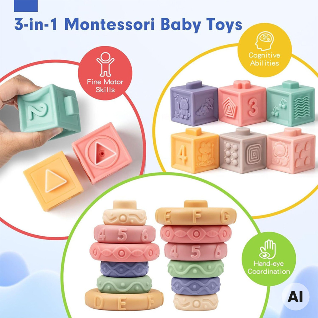 WOOPIE BABY puha szenzoros kocka- és rágókakészlet, 23 db