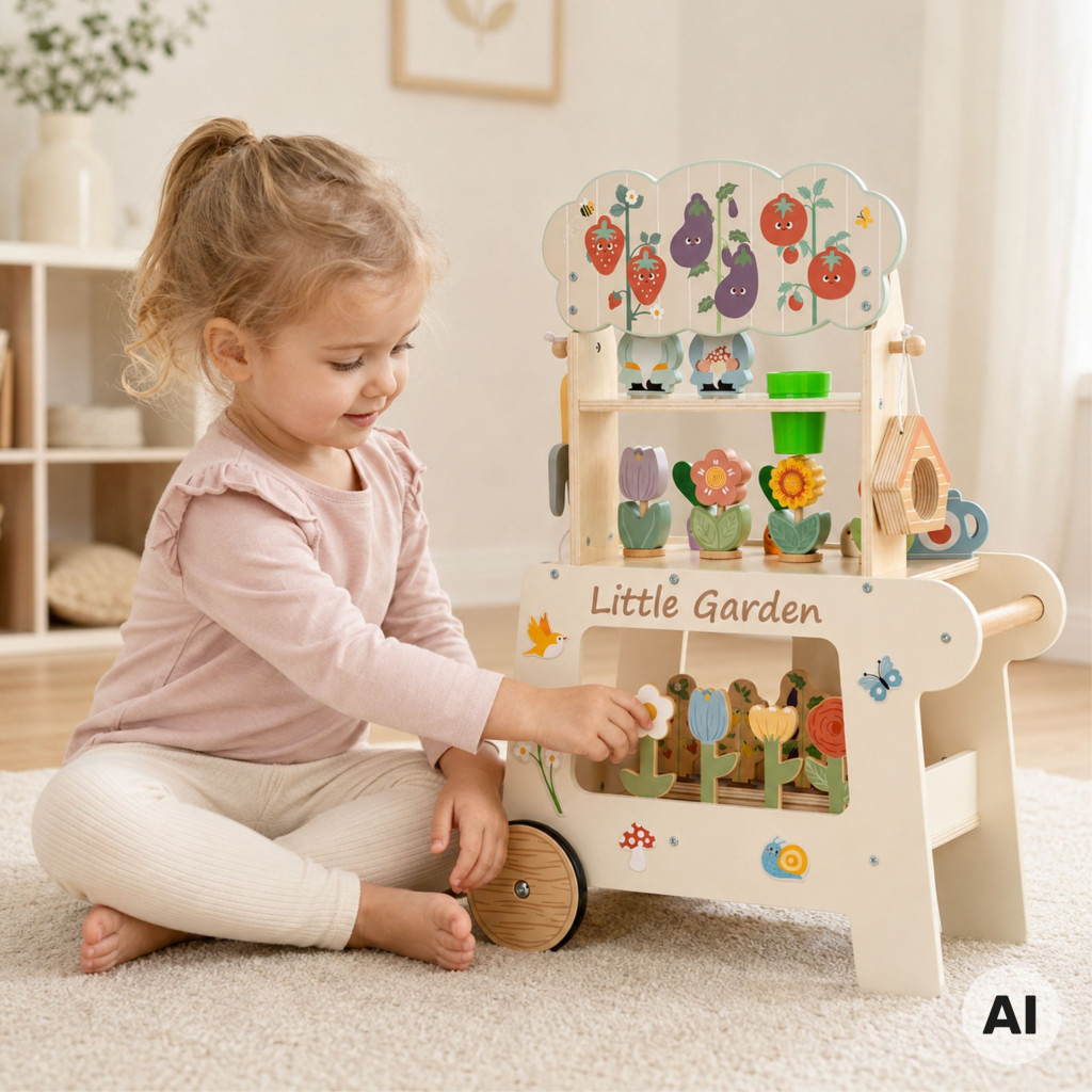 TOOKY JÁTÉK Montessori fából készült kerti kosár 57db