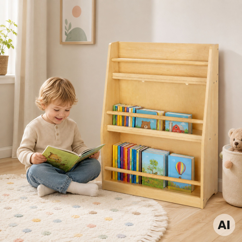 TOOKY TOY háromszintes fa gyerekkönyvespolc