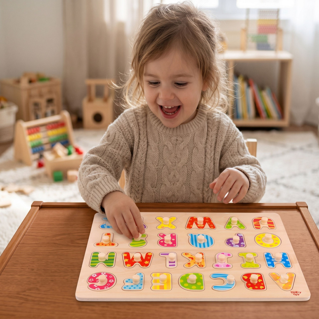 TOOKY TOY Montessori ábécés gombos kirakó