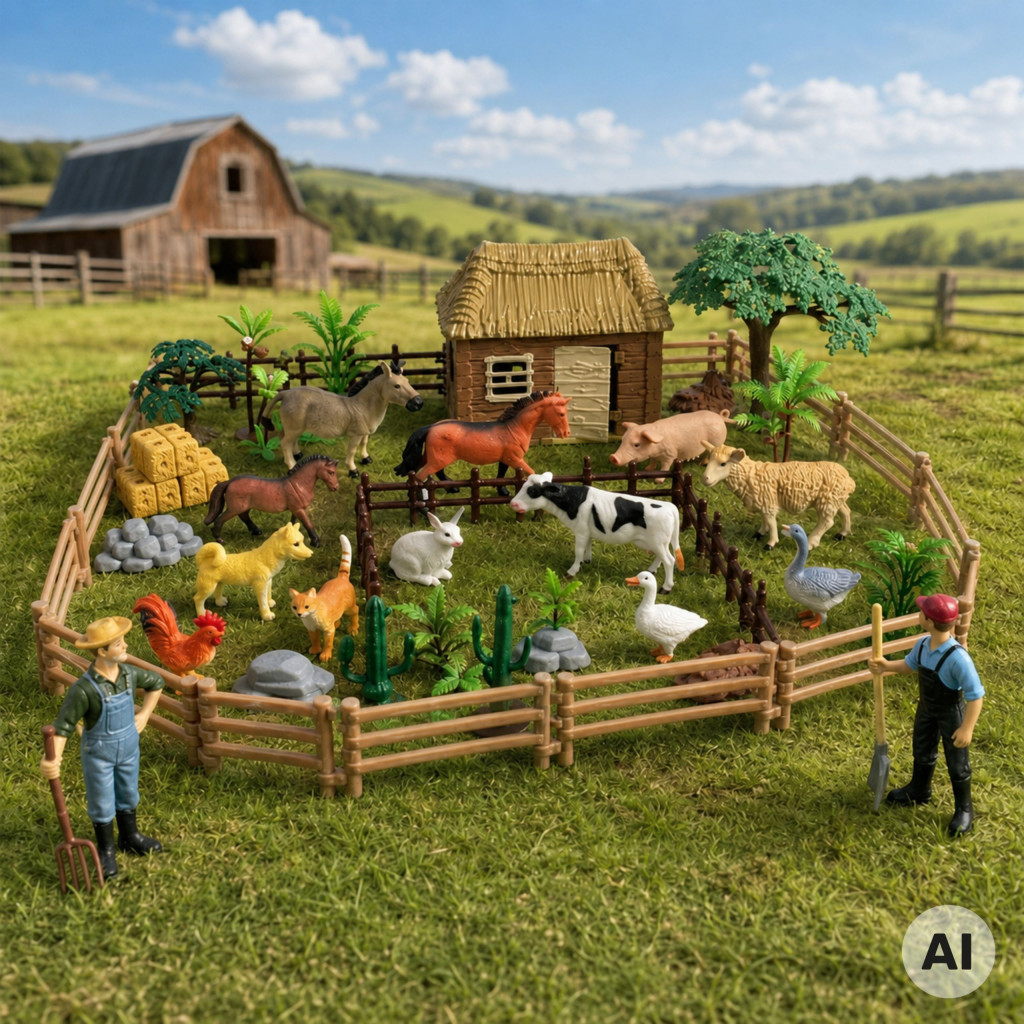 WOOPIE nagy farm istállóval, állatokkal és figurákkal, 63 részes