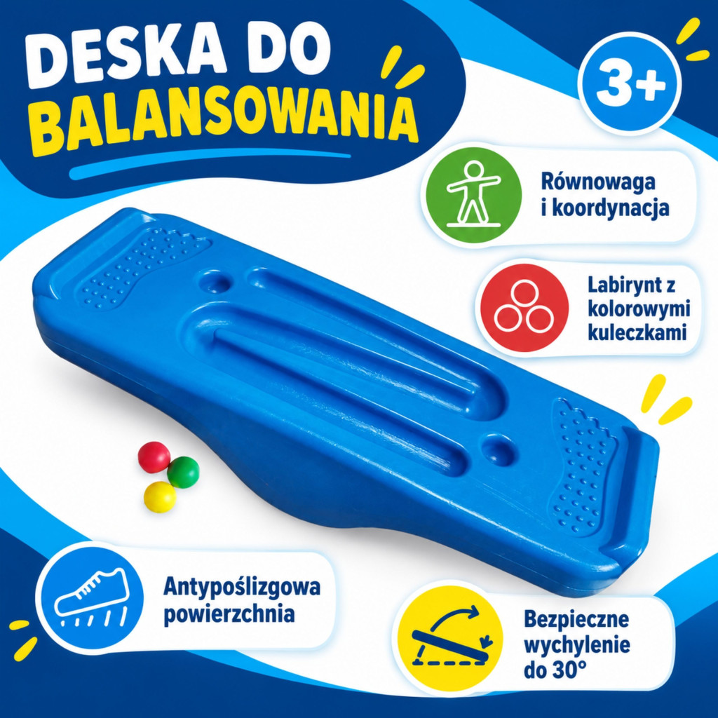 Woopie kék egyensúlyozó deszka labirintussal és 3 golyóval