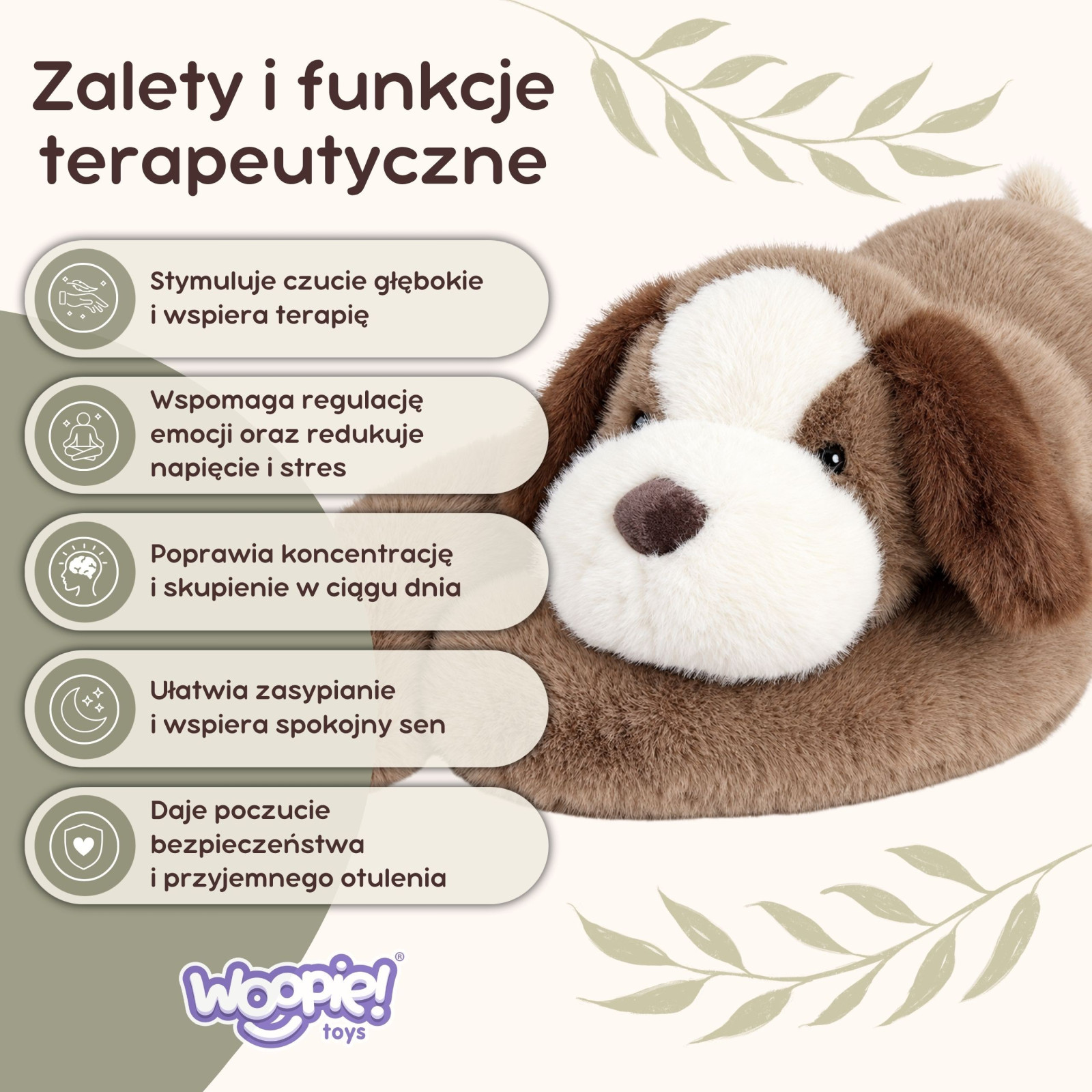 WOOPIE súlyozott plüss kutya, 65 cm, 1,5 kg