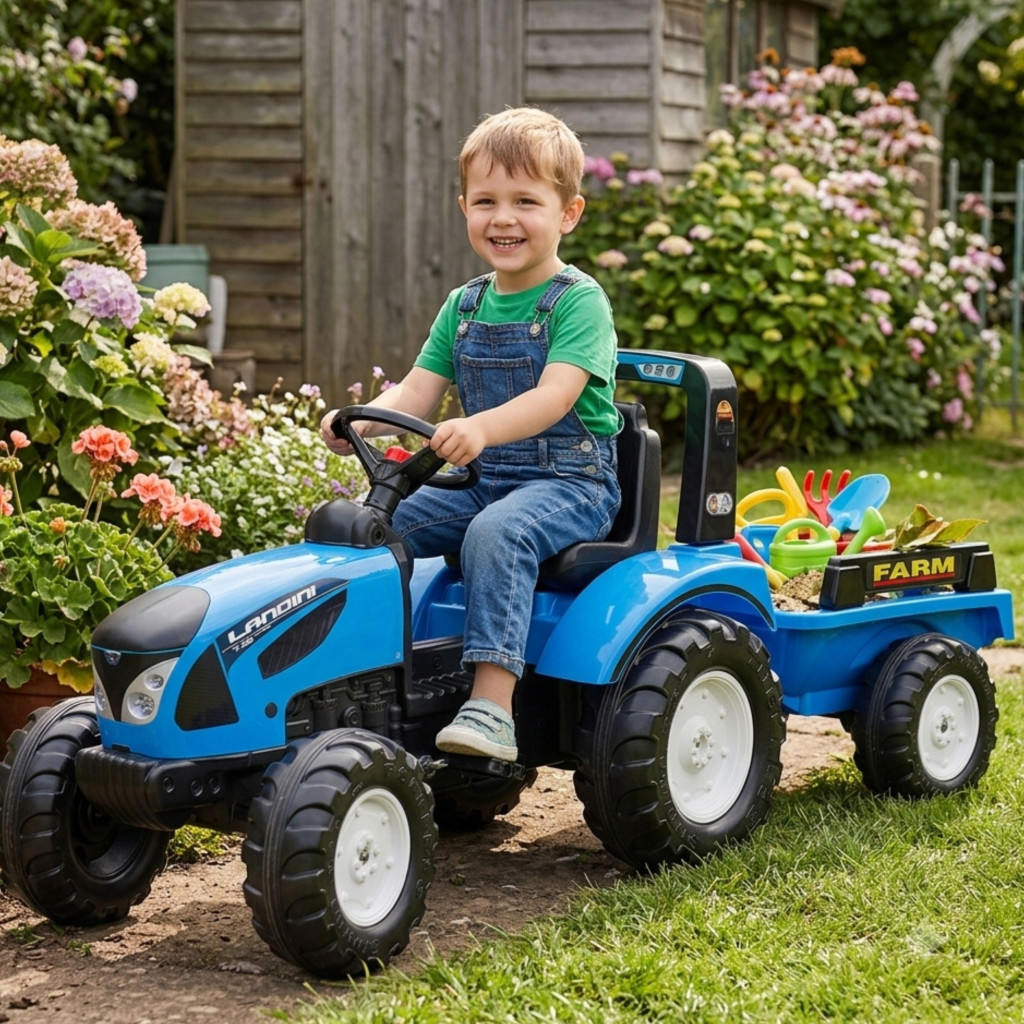 FALK Landini Series 7 kék pedálos traktor utánfutóval