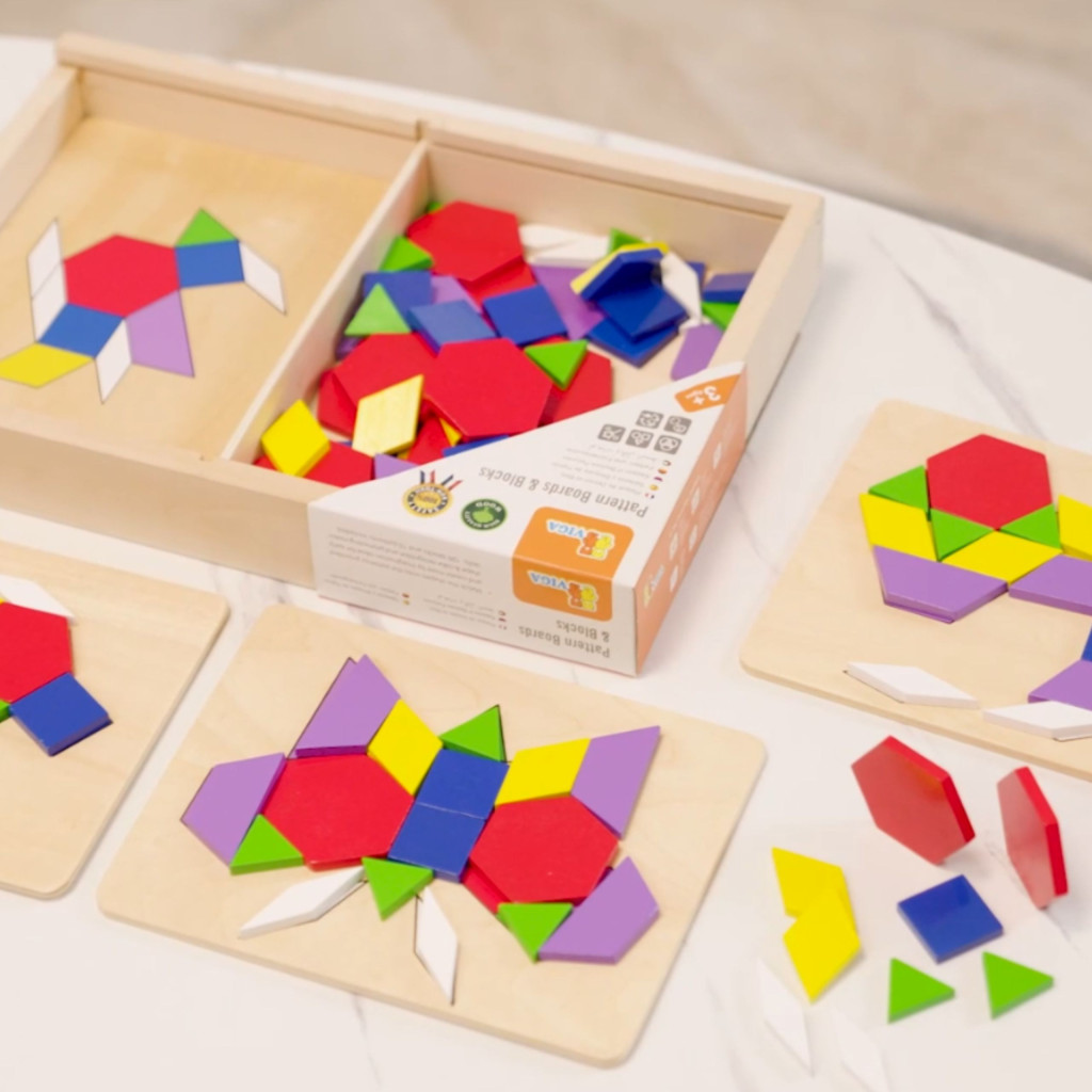 VIGA fa geometriai Dienes-mozaik Montessori logikai játék, 148 részes