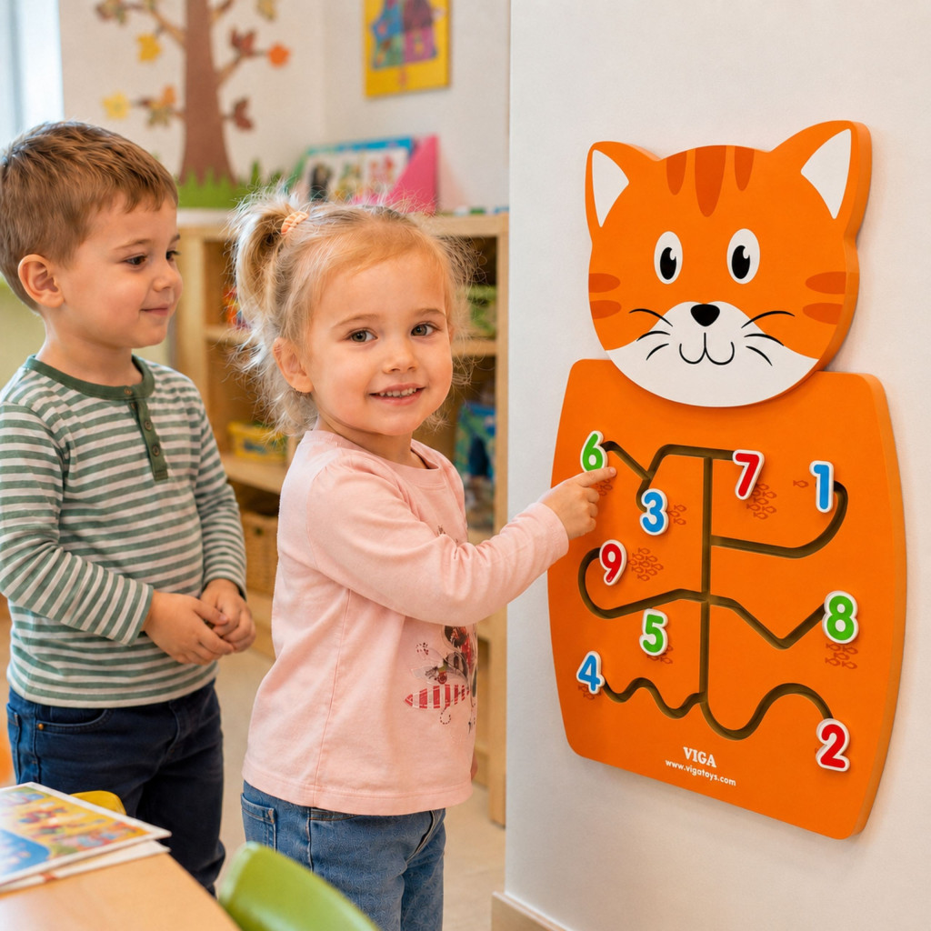 VIGA Fa manipulatív tábla számok Kitten FSC Montessori tanúsítvány