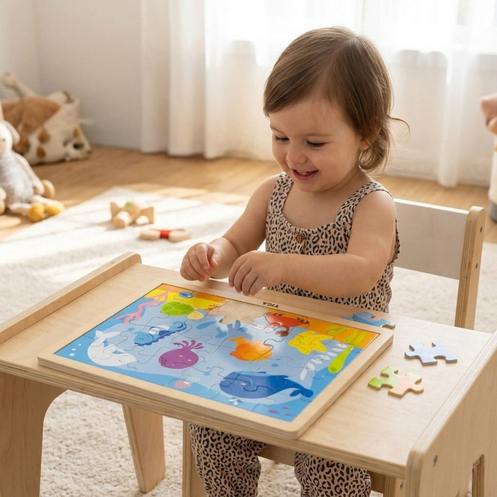 VIGA fa kirakó készlet állvánnyal, 12×24 darab