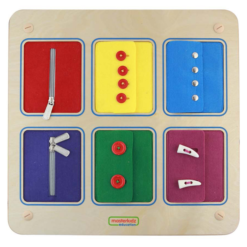 MASTERKIDZ Montessori falitábla zárakkal, cipzárakkal és gombokkal