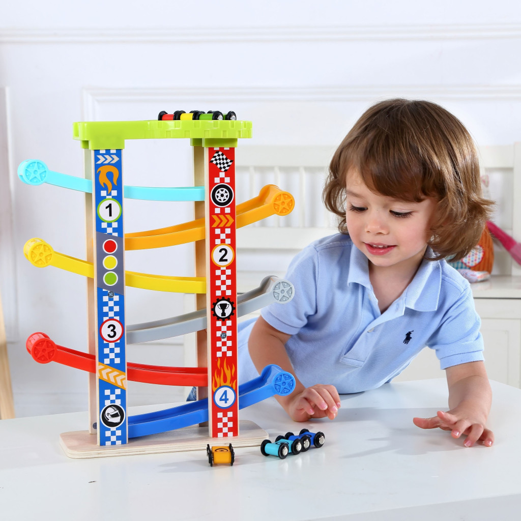 TOOKY TOY fa lejtőpálya 6 kisautóval, 7 részes