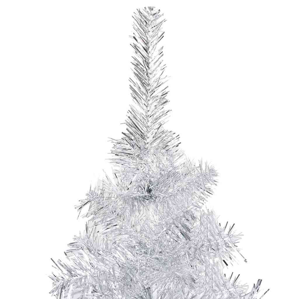 Ezüstszínű PET megvilágított műkarácsonyfa gömb szettel 120 cm