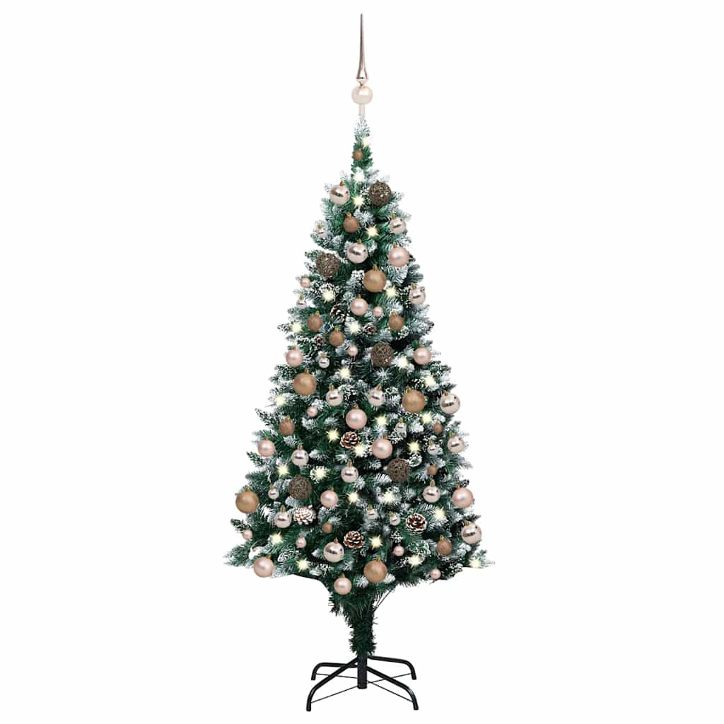 LED-es műkarácsonyfa gömbkészlettel és tobozokkal 180 cm
