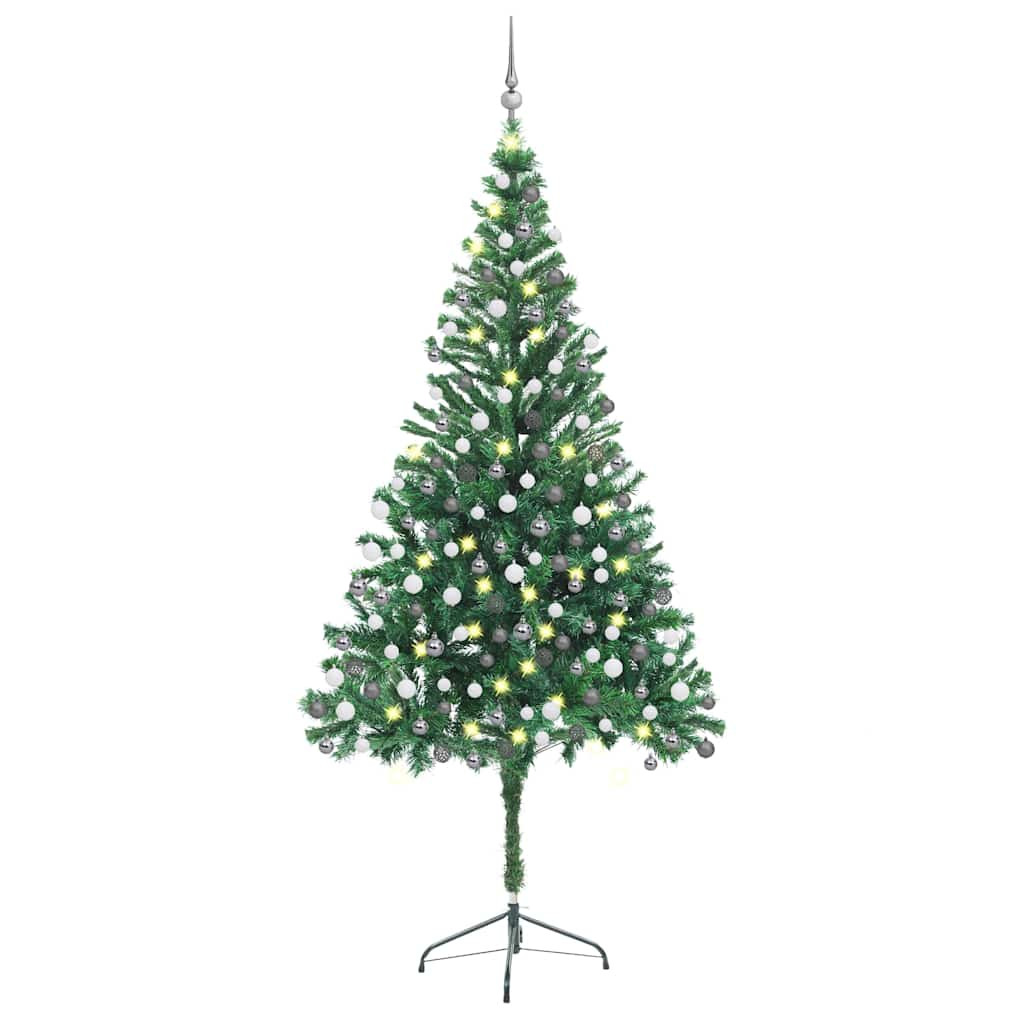 Műkarácsonyfa gömbdíszekkel, 210 cm, zöld, 300 LED