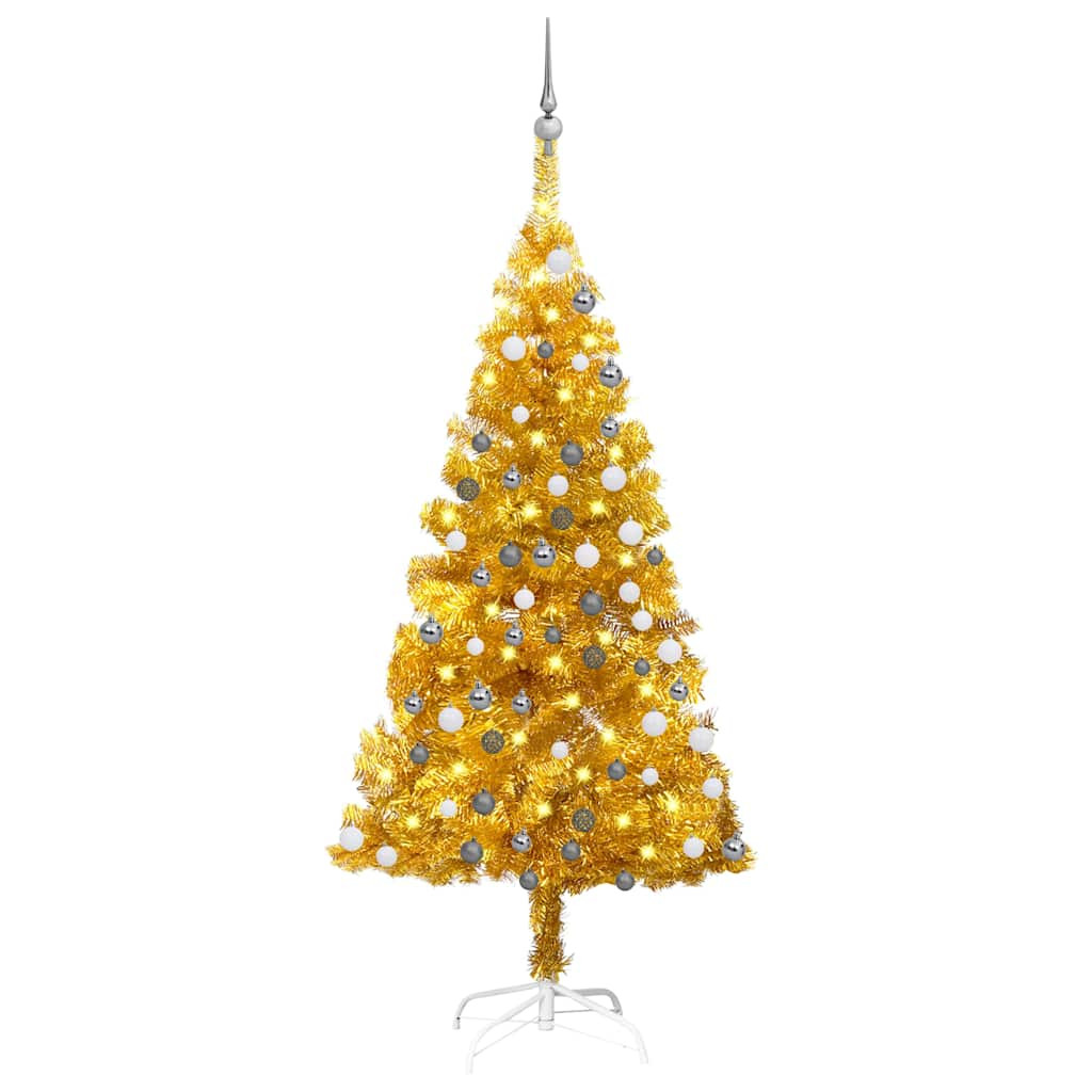 Műkarácsonyfa gömbdíszekkel, 150 cm, arany, 150 LED