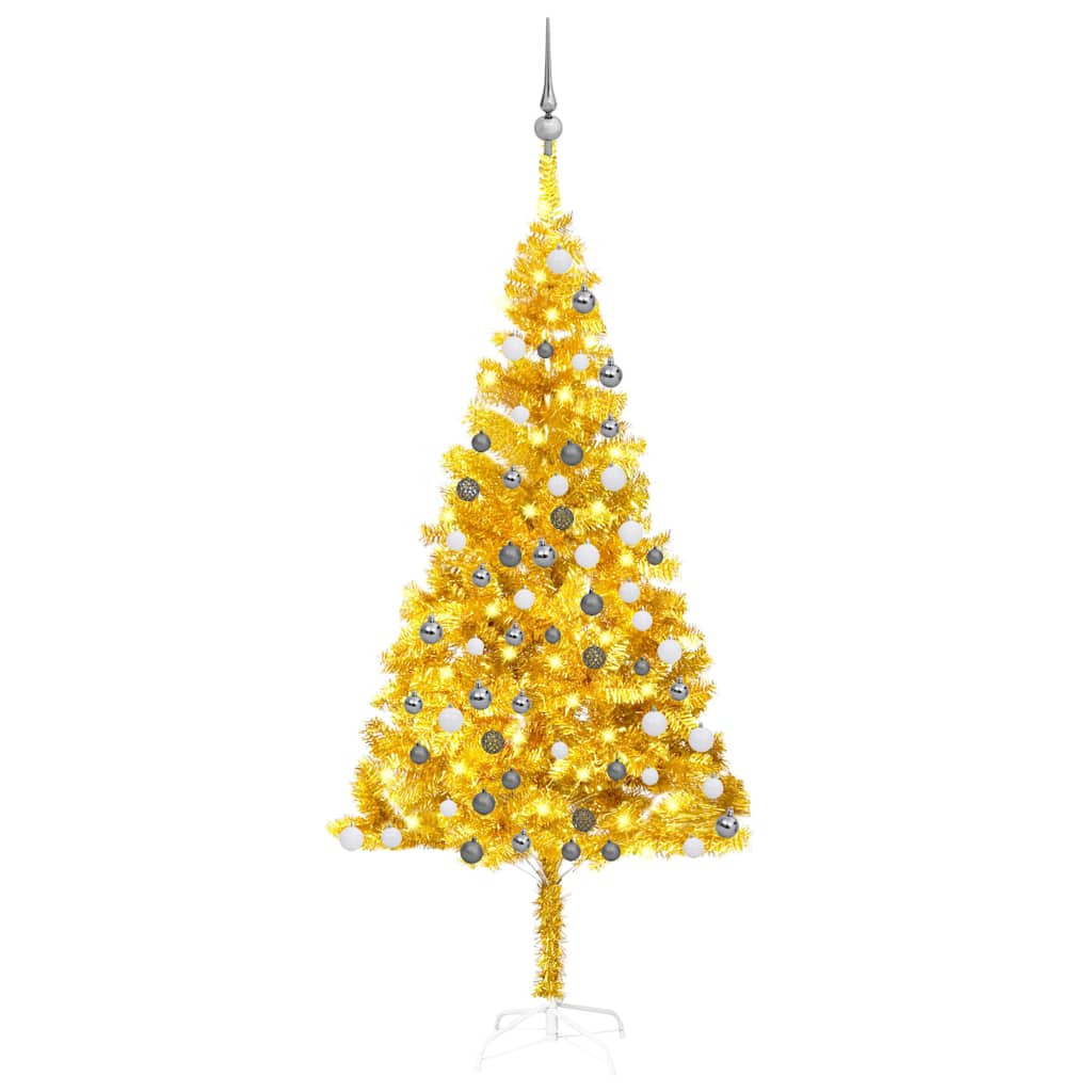 Műkarácsonyfa gömbdíszekkel, 180 cm, arany, 150 LED