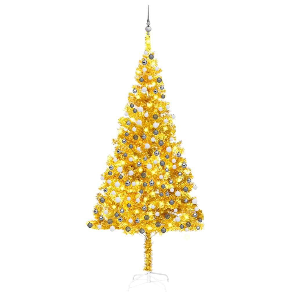 Műkarácsonyfa gömbdíszekkel, 210 cm, arany, 300 LED