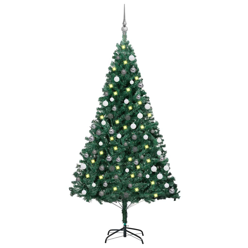 Műkarácsonyfa gömbdíszekkel, 120 cm, zöld, 150 LED