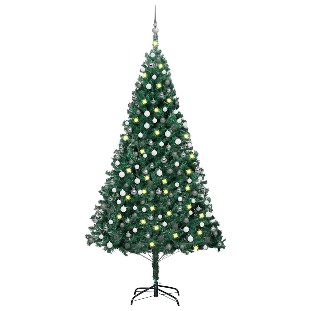 Műkarácsonyfa gömbdíszekkel, 210 cm, zöld, 300 LED