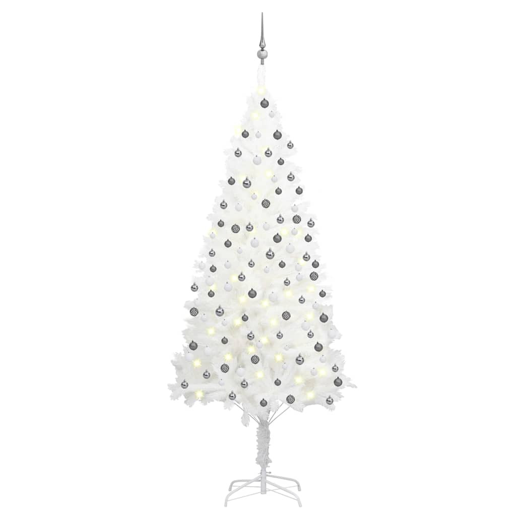 Műkarácsonyfa gömbdíszekkel, 210 cm, fehér, 300 LED