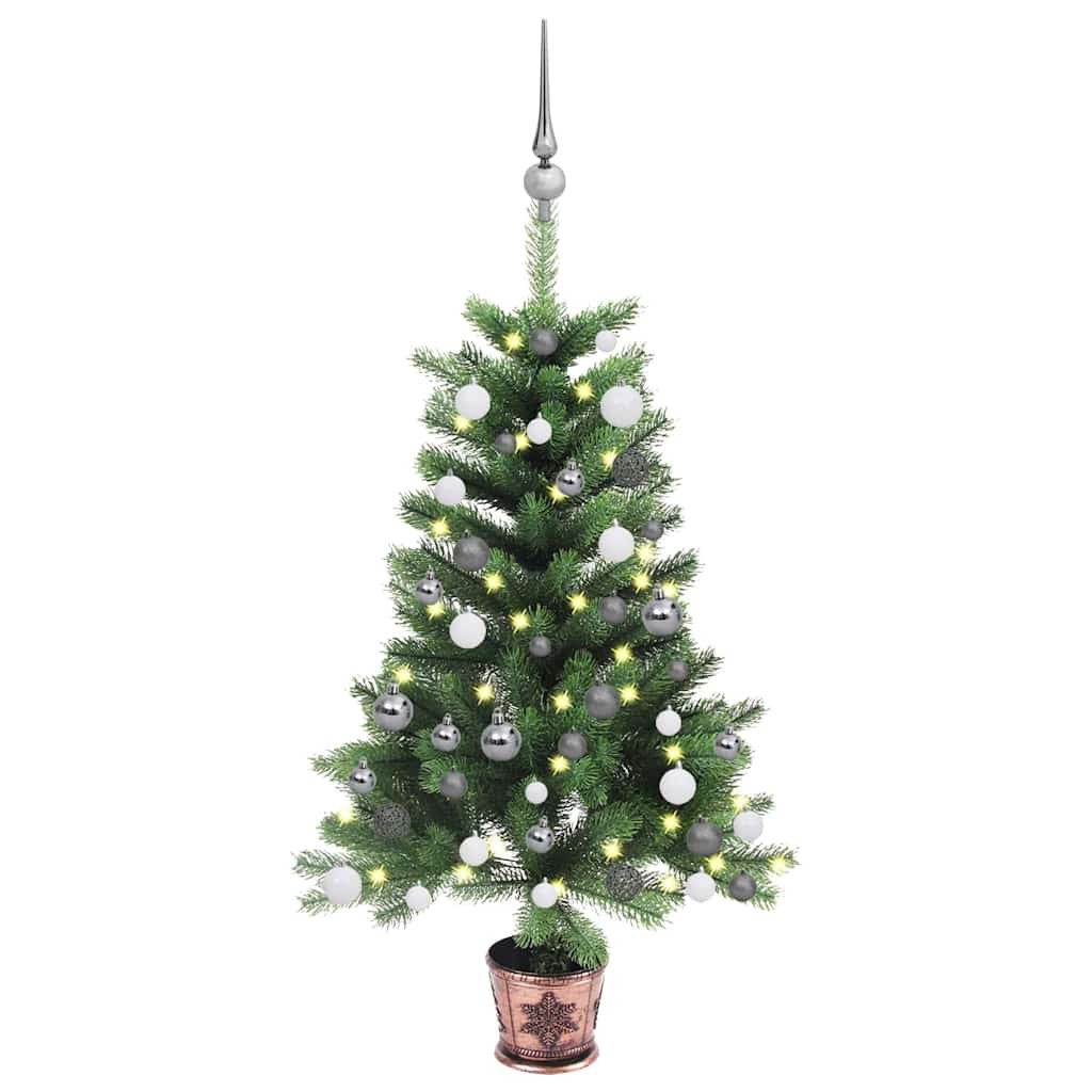 Műkarácsonyfa gömbdíszekkel, 90 cm, zöld, 150 LED