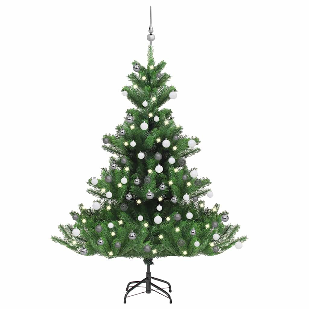 Műkarácsonyfa gömbdíszekkel, 150 cm, zöld, 150 LED
