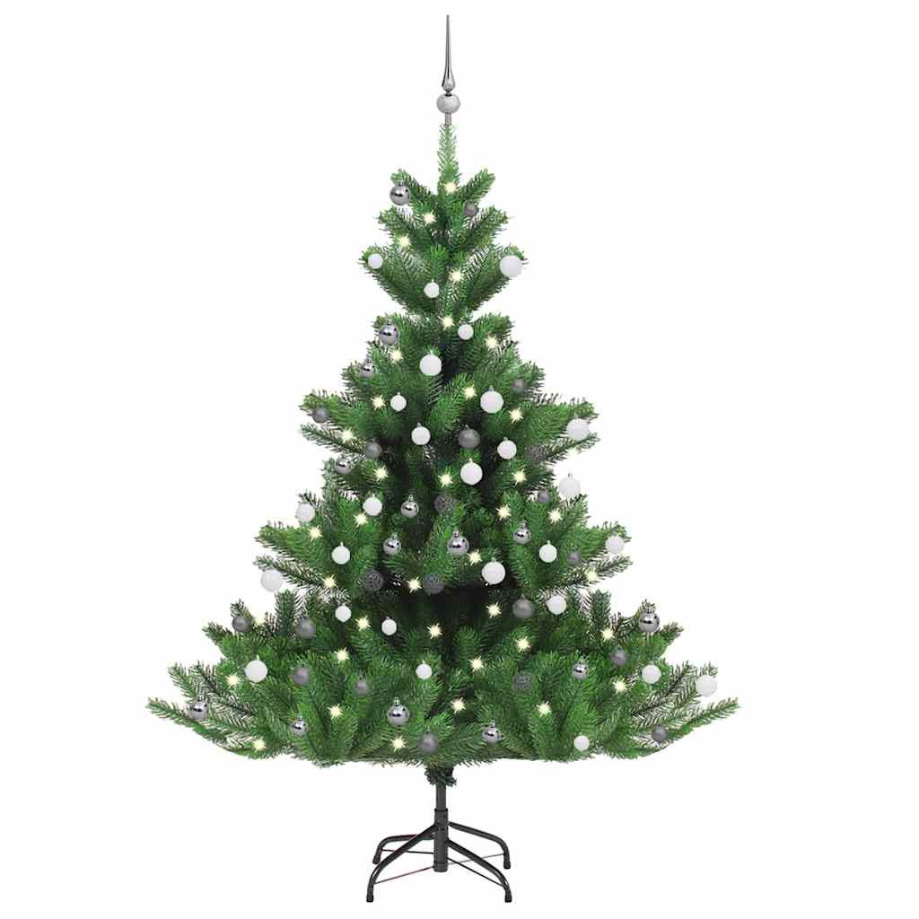 Műkarácsonyfa gömbdíszekkel, 180 cm, zöld, 150 LED