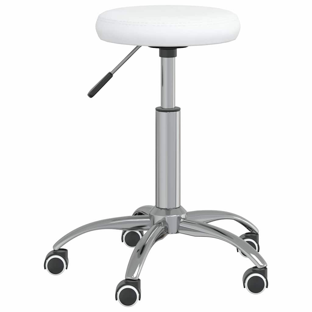 Görgős műbőr szalonülőke, fehér, Ø31 cm, 42–54 cm magas