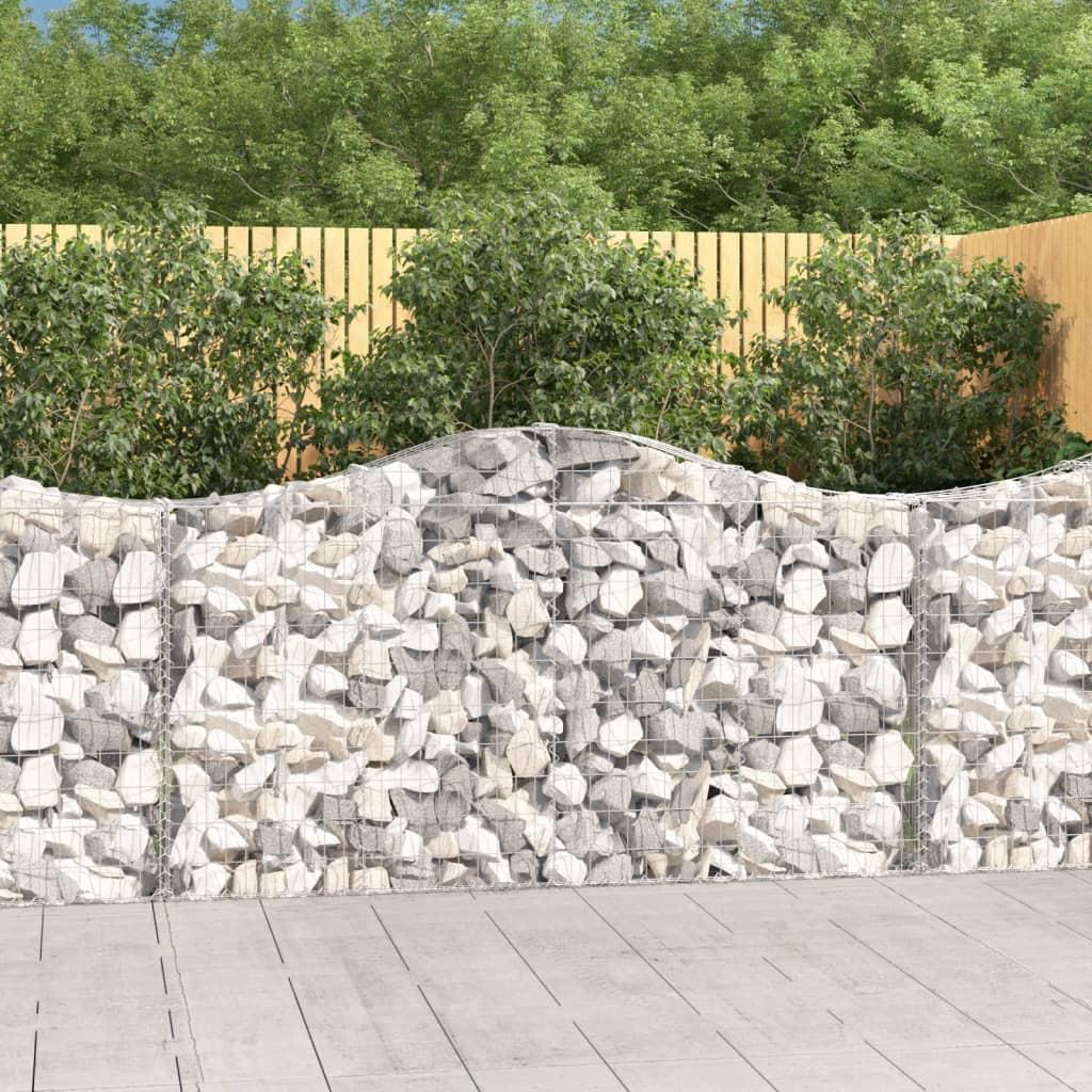 5 db íves gabion kőkosár, horganyzott vas, 200x30x100/120 cm, ezüst