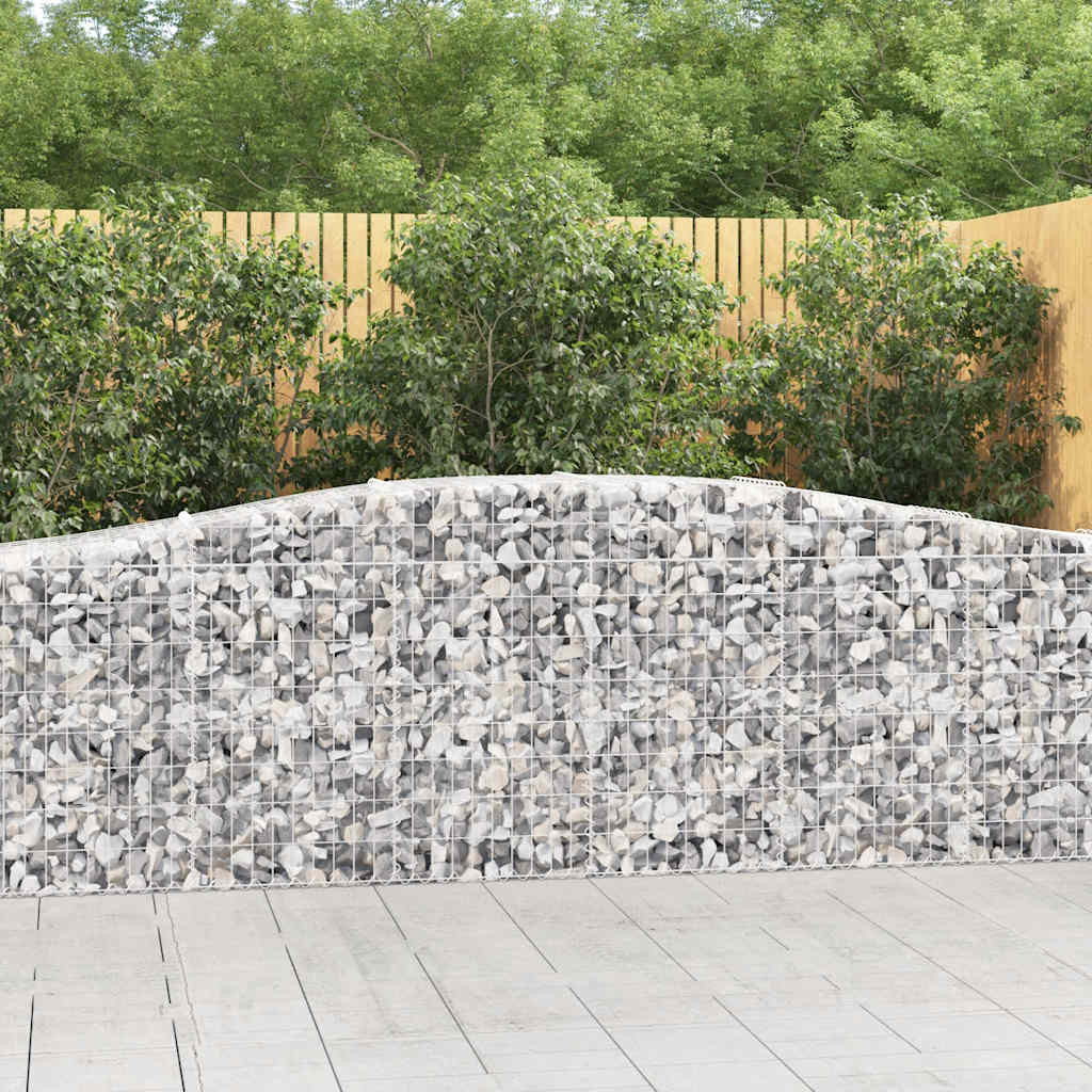 7 db íves gabion kőkosár, horganyzott vas, 400x50x80/100 cm, ezüst