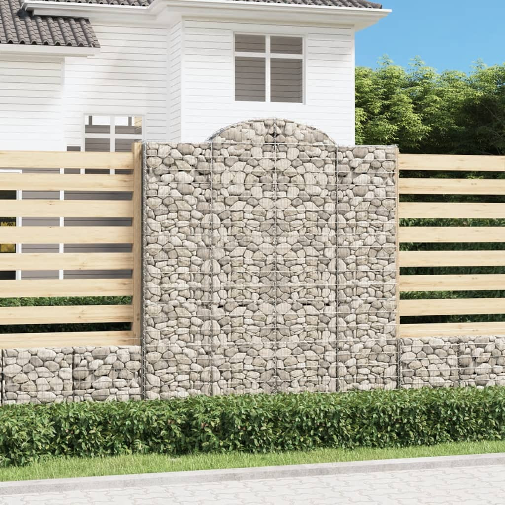 3 db íves gabion kőkosár, horganyzott vas, 200x50x220/240 cm, ezüst