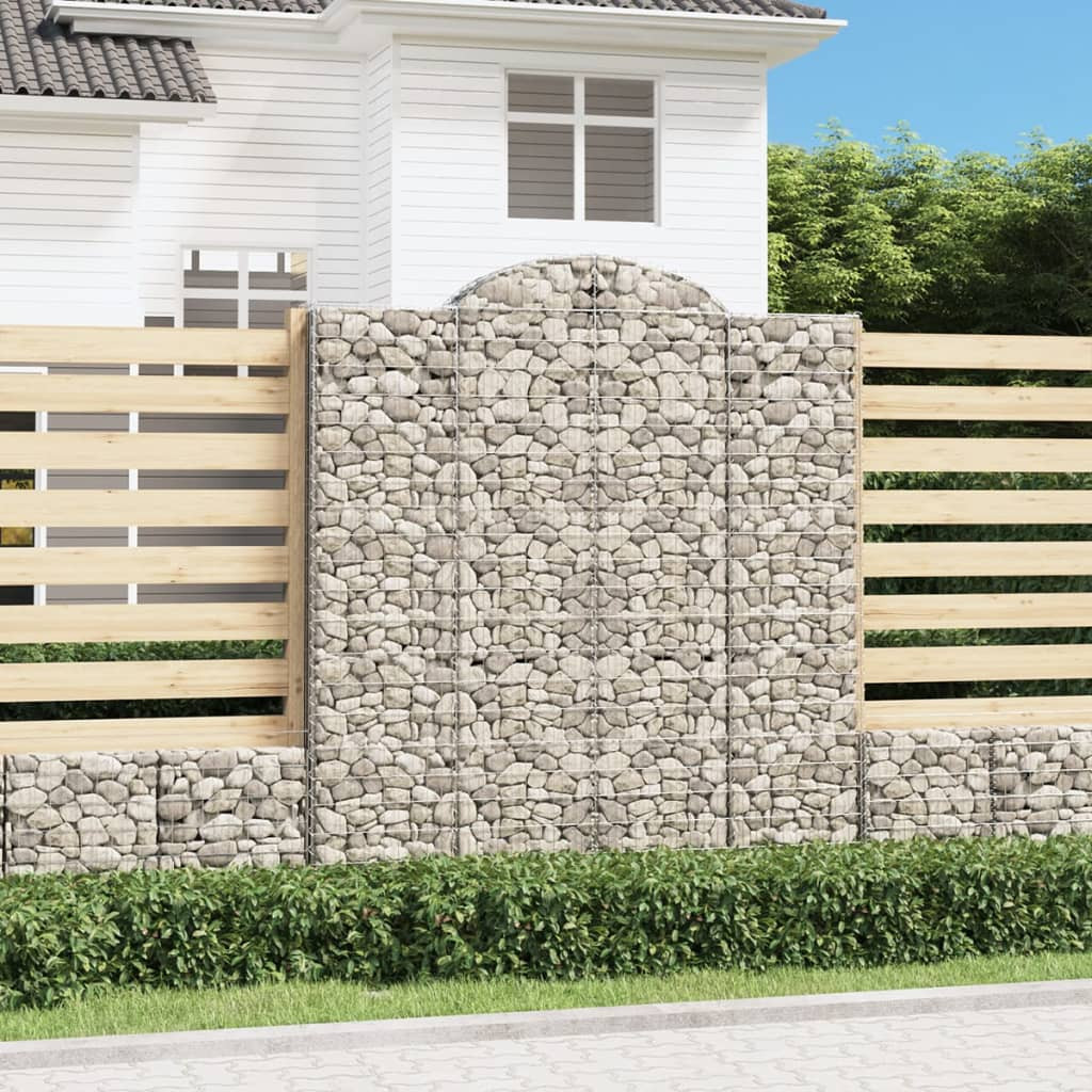 5 db íves gabion kőkosár, horganyzott vas, 200x50x220/240 cm, ezüst