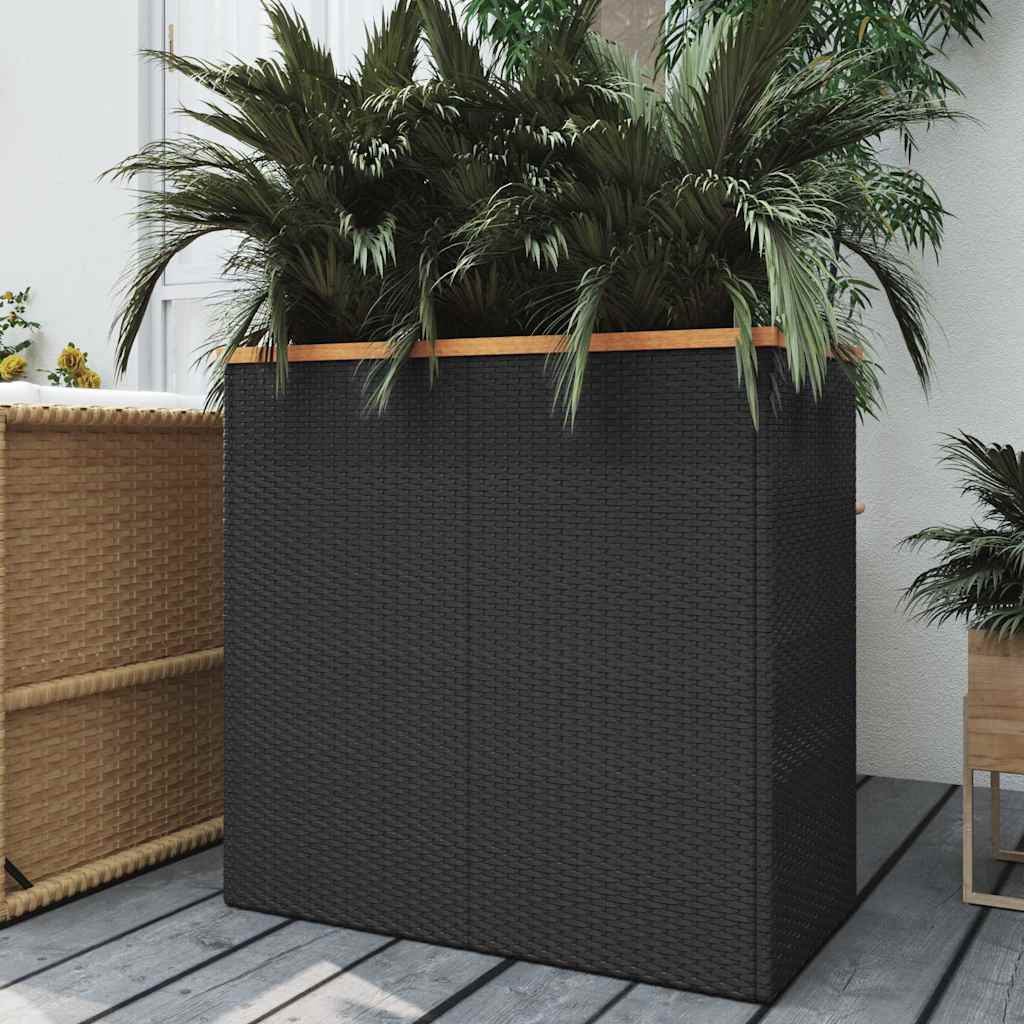 Kerti ültetőláda, pe rattan, porszórt acél, tömör akácfa, műanyag, 80 × 40 × 80 cm, fekete, barna