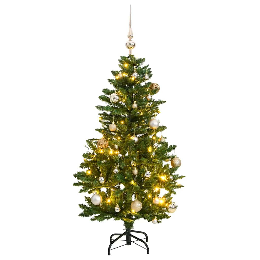Csuklópántos műkarácsonyfa 150 LED-del és gömbökkel 120 cm