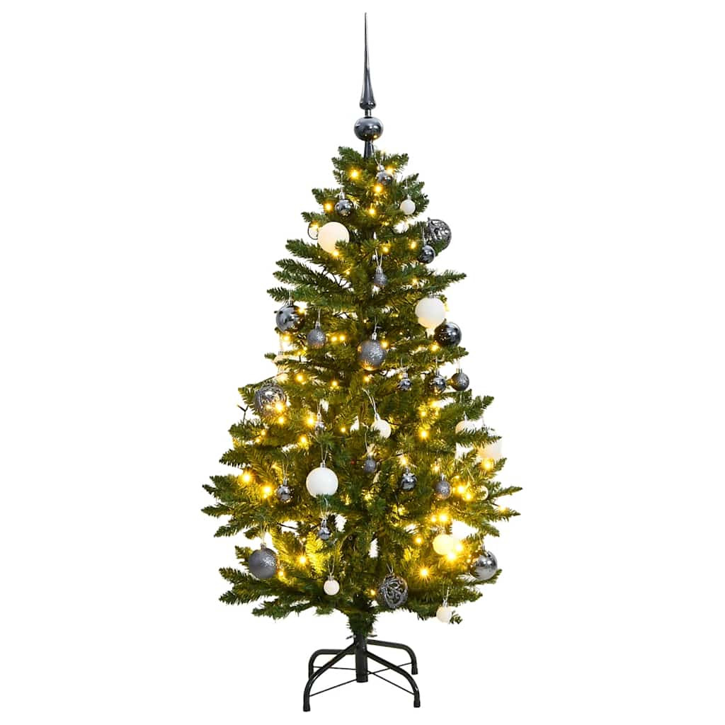 Műkarácsonyfa gömbdíszekkel zsanéros ágakkal, 120 cm, zöld, 150 LED