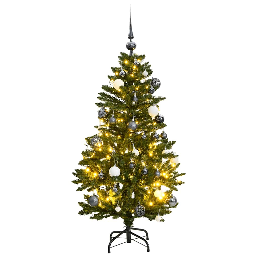 Műkarácsonyfa gömbdíszekkel zsanéros ágakkal, 150 cm, zöld, 150 LED