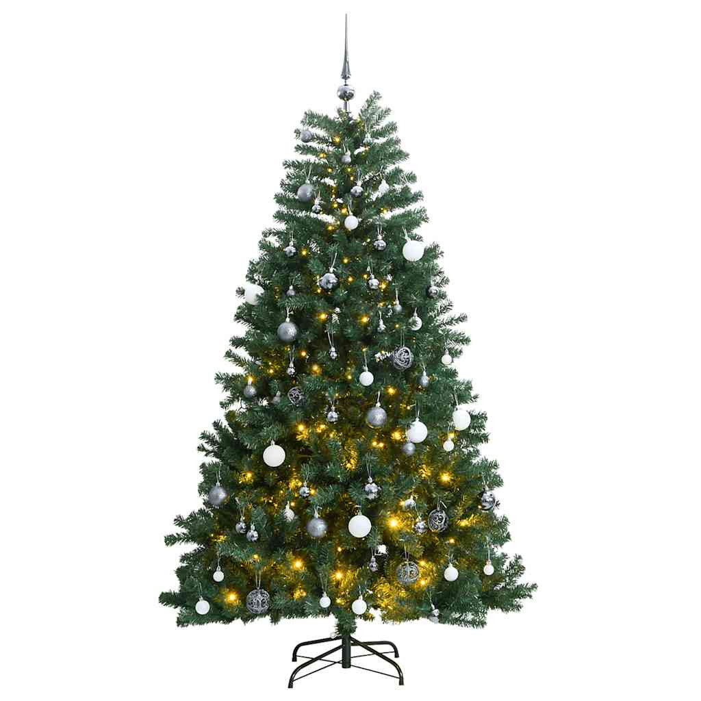 Műkarácsonyfa gömbdíszekkel zsanéros ágakkal, 240 cm, zöld, 300 LED