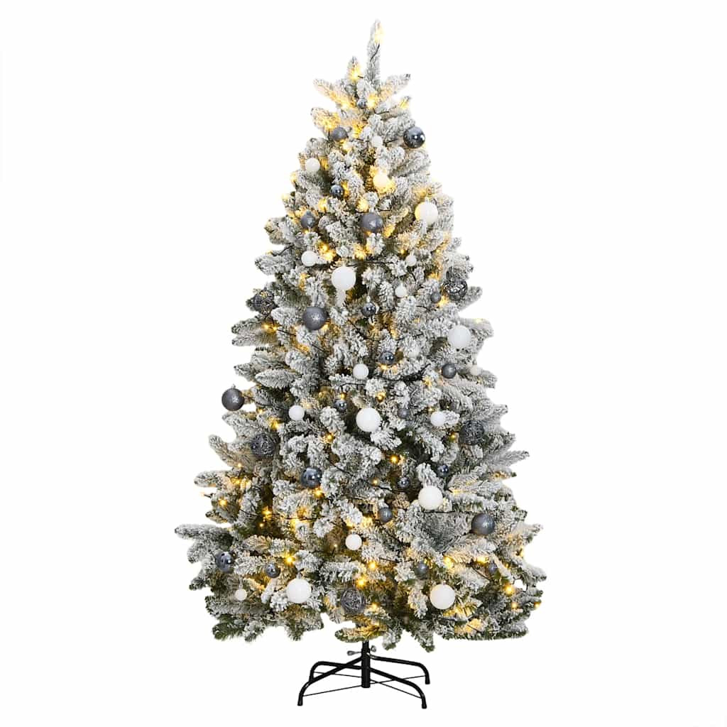 Műkarácsonyfa gömbdíszekkel zsanéros ágakkal, 300 cm, zöld és fehér, 300 LED