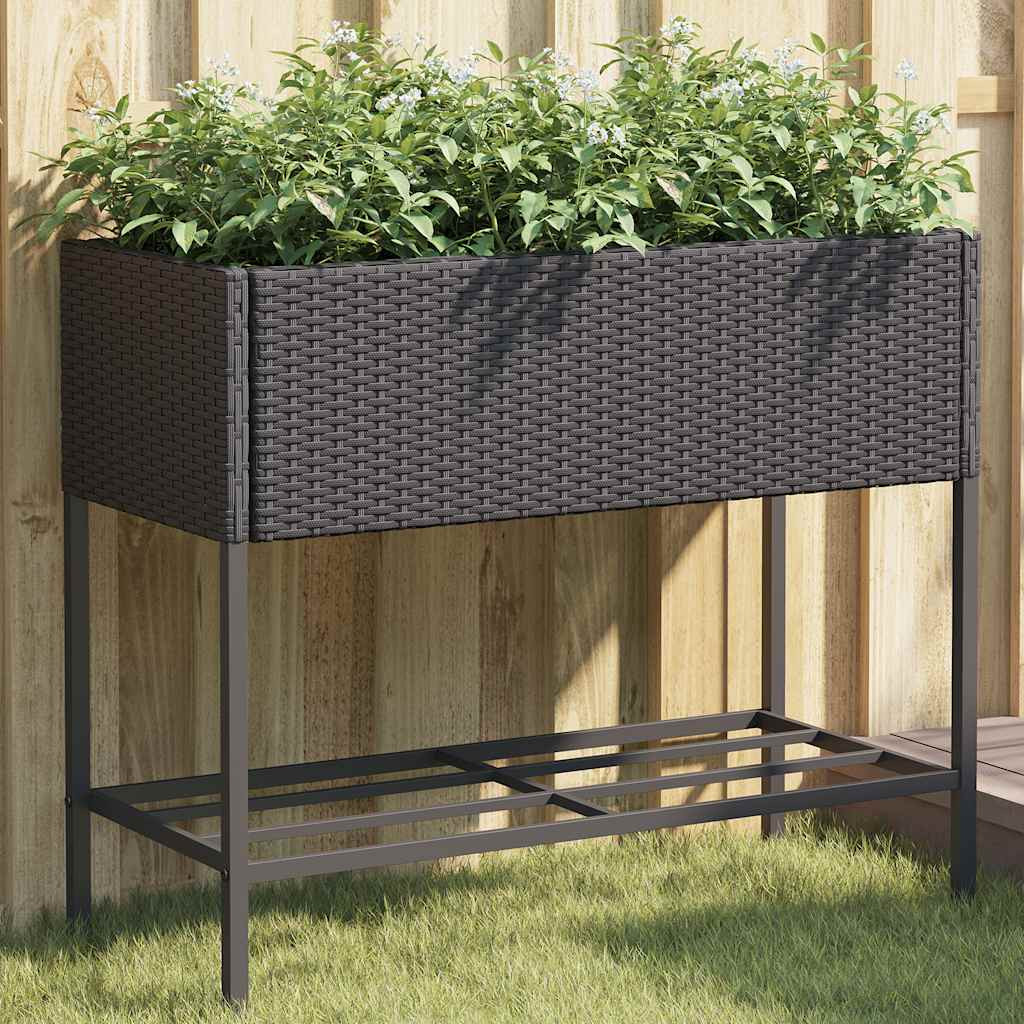 2 db kerti ültetőláda, porszórt acél, polyrattan, 90 × 40 × 75 cm, fekete