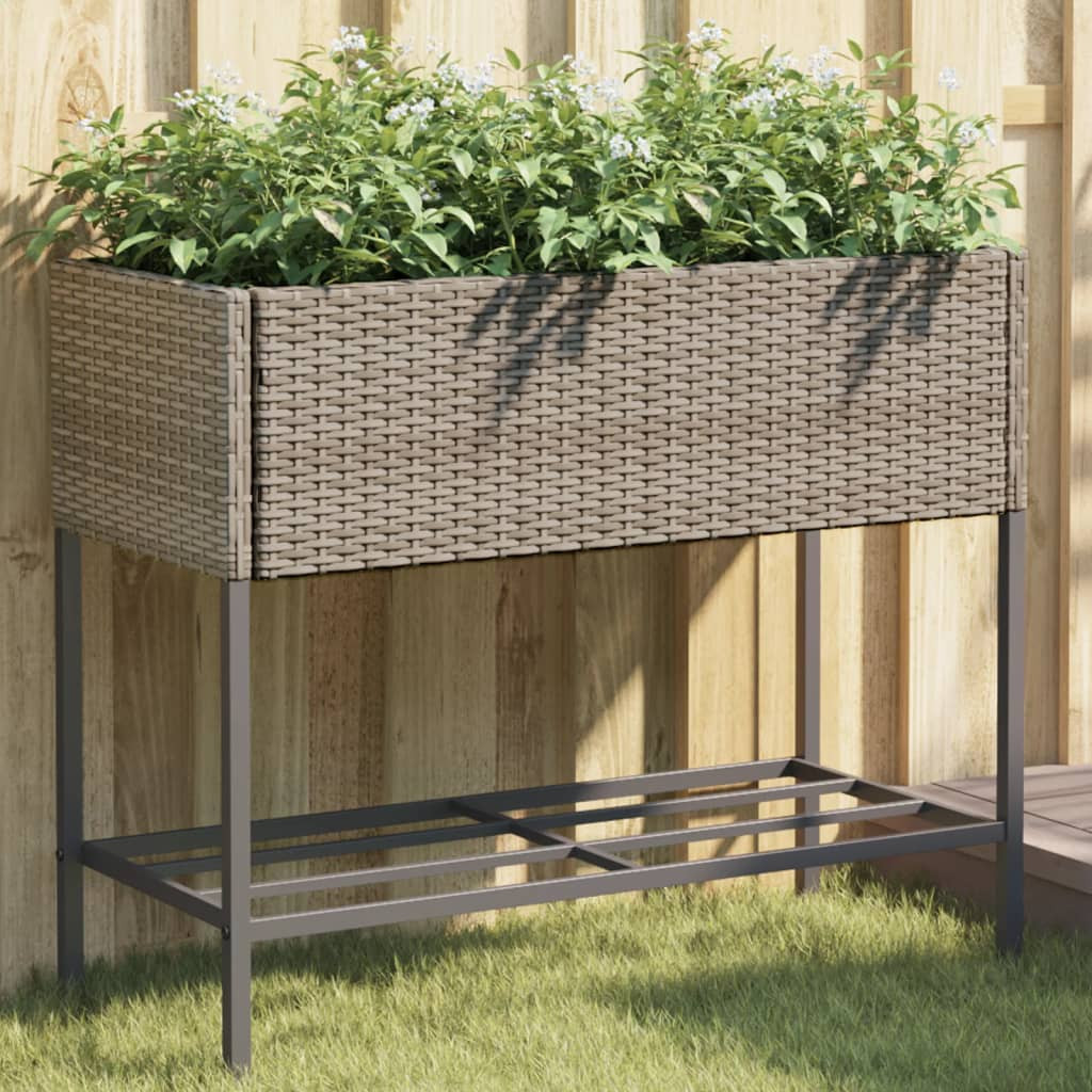 2 db kerti ültetőláda, porszórt acél, polyrattan, 90 × 40 × 75 cm, szürke
