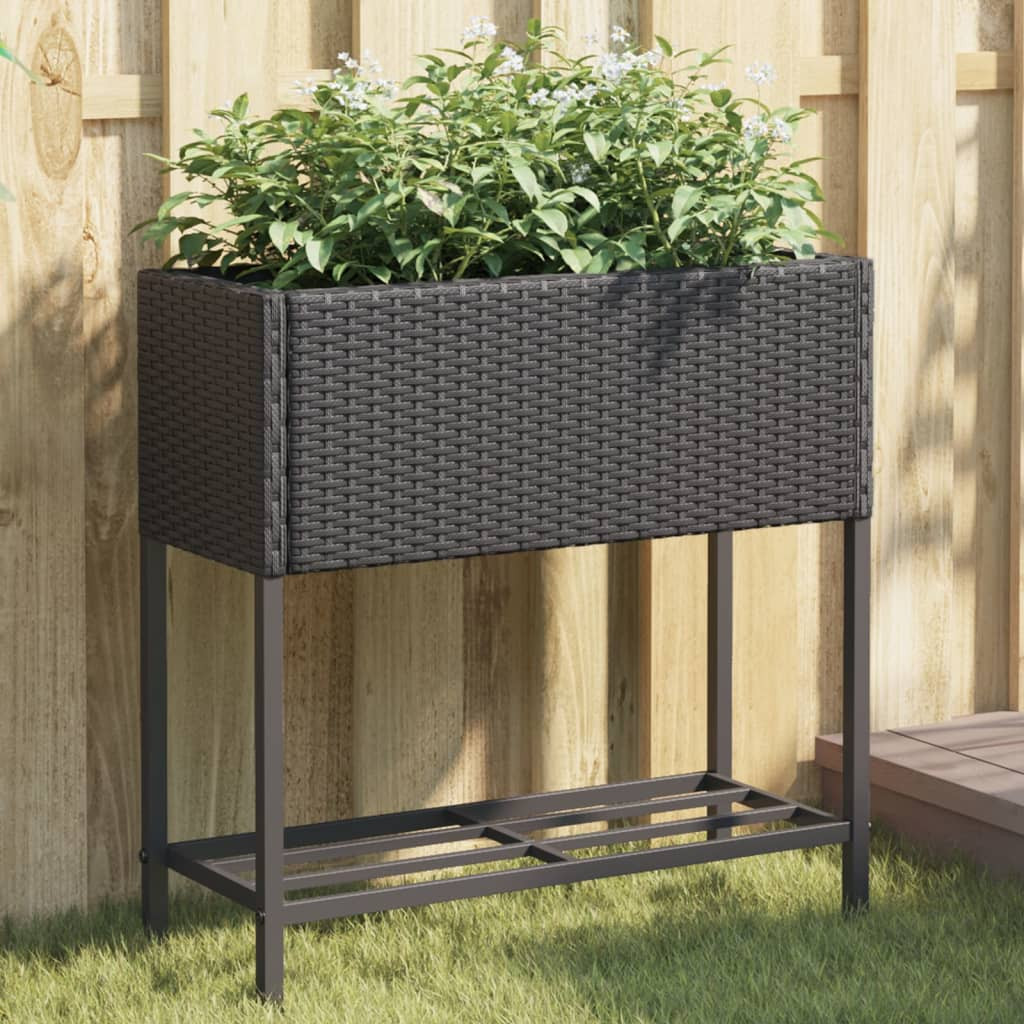 2 db kerti ültetőláda, porszórt acél, polyrattan, 70 × 28 × 70 cm, fekete