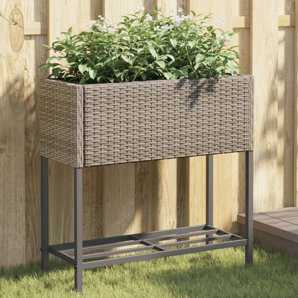 2 db kerti ültetőláda, porszórt acél, polyrattan, 70 × 28 × 70 cm, szürke